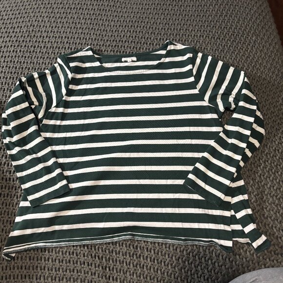 💚 Maurices L Long Sleeve Stripe 100% Cotton Knit Top Green & White - Picture 1 of 3